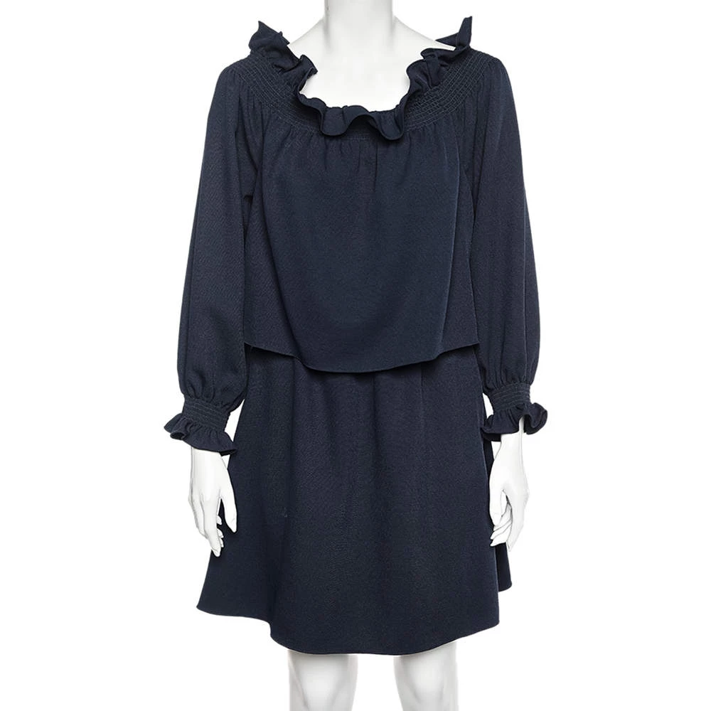 Diane Von Furstenberg Navy Blue Crepe Off-Shoulder Mini Dress M For Women 1 Diane Von Furstenberg Navy Blue Crepe Off-Shoulder Mini Dress M For Women