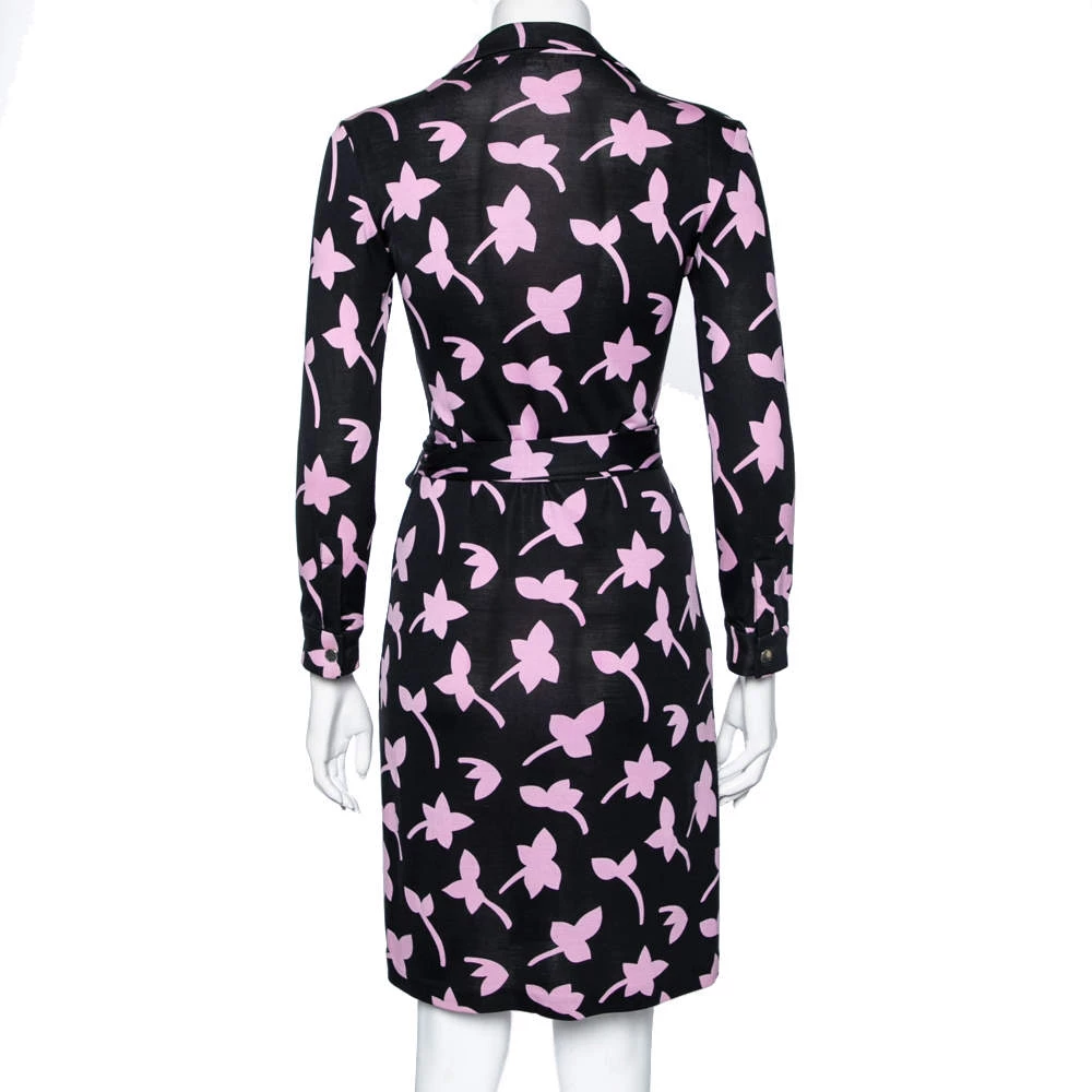 Diane Von Furstenberg Black & Purple Printed Silk Jersey New Jeanne Wrap Dress S For Women 3 Diane Von Furstenberg Black & Purple Printed Silk Jersey New Jeanne Wrap Dress S For Women - Image 3