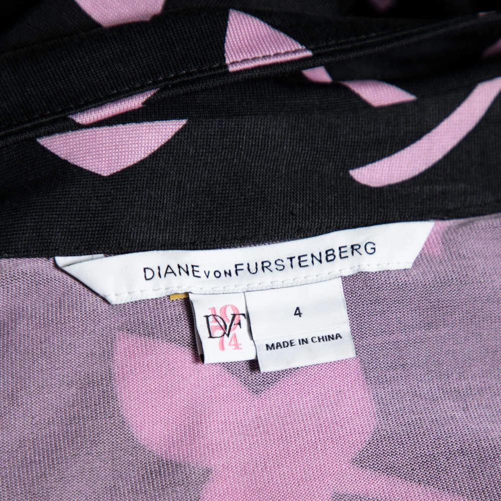 Diane Von Furstenberg Black & Purple Printed Silk Jersey New Jeanne Wrap Dress S For Women 5 Diane Von Furstenberg Black & Purple Printed Silk Jersey New Jeanne Wrap Dress S For Women - Image 5