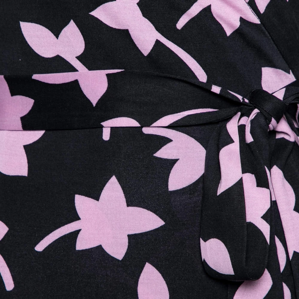 Diane Von Furstenberg Black & Purple Printed Silk Jersey New Jeanne Wrap Dress S For Women 4 Diane Von Furstenberg Black & Purple Printed Silk Jersey New Jeanne Wrap Dress S For Women - Image 4