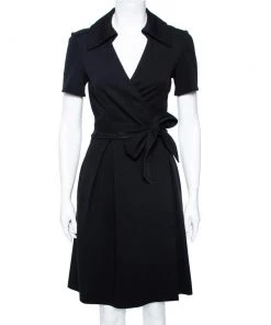 Diane Von Furstenberg Black Knit Hutton Short Sleeve Wrap Dress M For Women