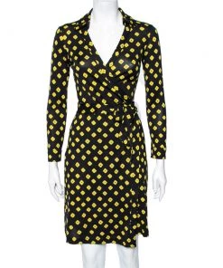 Diane Von Furstenberg Black Printed Silk Jersey New Jeanne Wrap Dress S For Women
