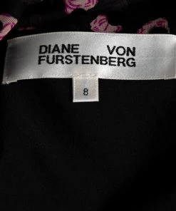 Diane Von Furstenberg Black Printed Silk & Velvet Polka Dotted Dress M For Women -Diane Von Furstenberg shop luxury women diane von furstenberg used clothes p589289 005