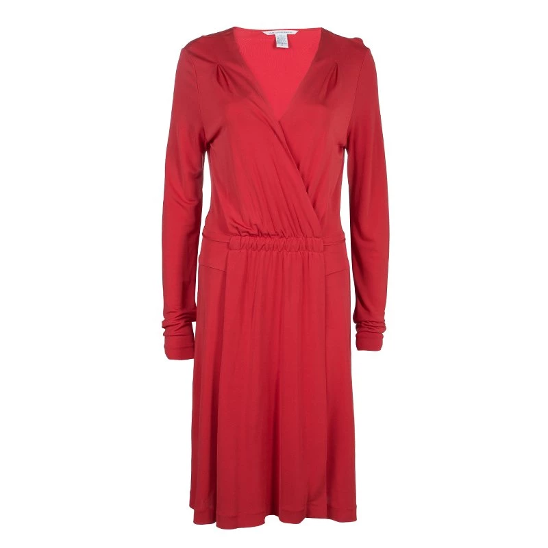 Diane Von Furstenberg Red Faux Wrap Jersey Long Sleeve Deianira Tassel Dress L For Women 1 Diane Von Furstenberg Red Faux Wrap Jersey Long Sleeve Deianira Tassel Dress L For Women