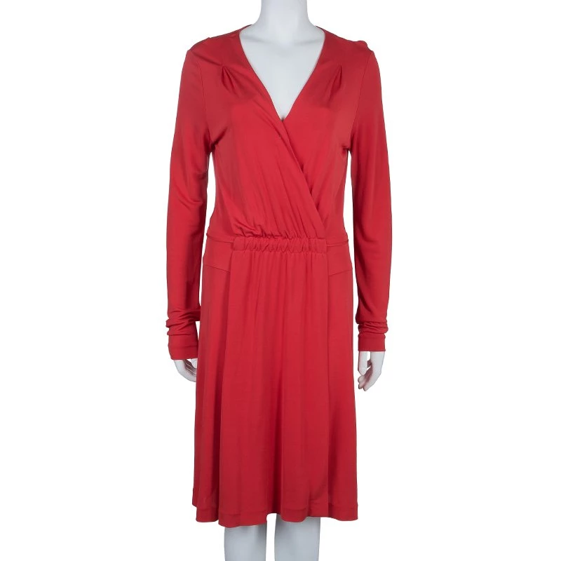 Diane Von Furstenberg Red Faux Wrap Jersey Long Sleeve Deianira Tassel Dress L For Women 2 Diane Von Furstenberg Red Faux Wrap Jersey Long Sleeve Deianira Tassel Dress L For Women - Image 2