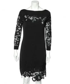 Diane Von Furstenberg Black Silk & Lace Trim Ernestina Dress M For Women