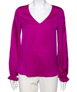Diane Von Furstenberg Purple Silk Long Sleeve Blouse M For Women