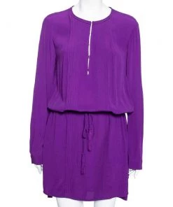 Diane Von Furstenberg Purple Crepe Pleat Front Sliced Dress M For Women