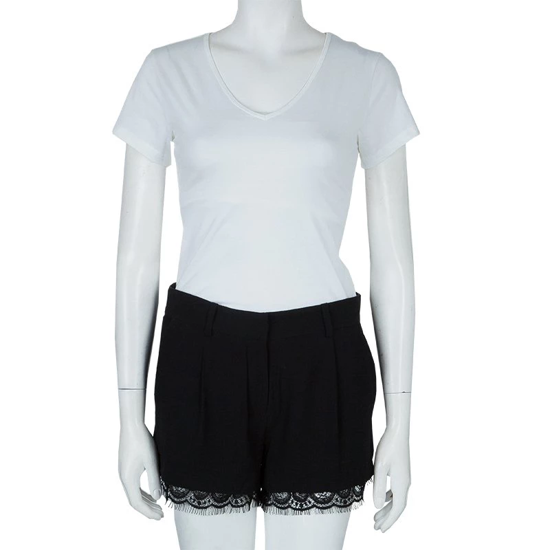 Diane Von Furstenberg Black Scalloped Lace Trim Yara Shorts S For Women 2 Diane Von Furstenberg Black Scalloped Lace Trim Yara Shorts S For Women - Image 2