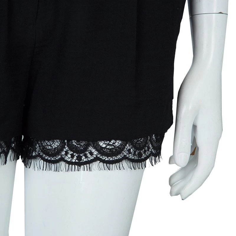 Diane Von Furstenberg Black Scalloped Lace Trim Yara Shorts S For Women 6 Diane Von Furstenberg Black Scalloped Lace Trim Yara Shorts S For Women - Image 6