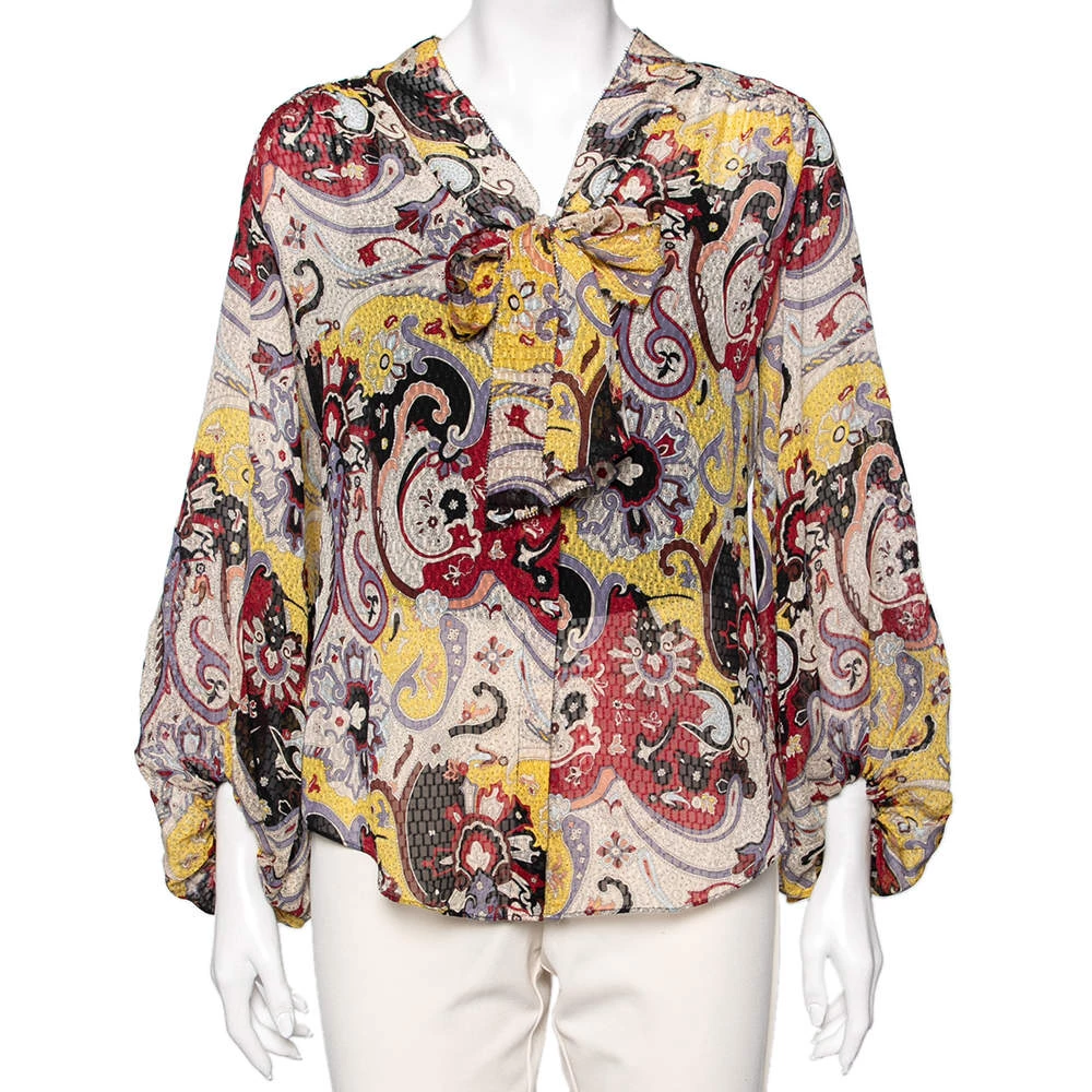 Diane Von Furstenberg Multicolor Printed Silk Neck Tie Tenner Shirt M For Women 1 Diane Von Furstenberg Multicolor Printed Silk Neck Tie Tenner Shirt M For Women