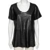 Diane Von Furstenberg Black Leather Jenning Short Sleeve Top M For Women