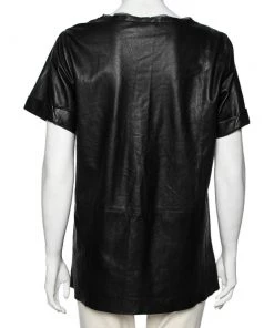Diane Von Furstenberg Black Leather Jenning Short Sleeve Top M For Women -Diane Von Furstenberg shop luxury women diane von furstenberg used clothes p598233 009