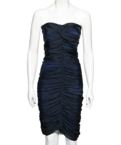 Diane Von Furstenberg Blue Silk Chiffon Strapless Lele Dress M For Women