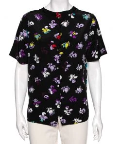 Diane Von Furstenberg Black Floral Print Silk Top M For Women