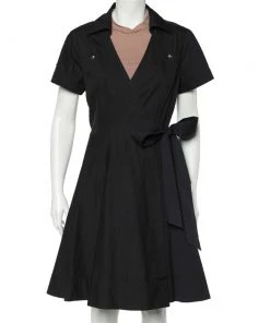 Diane Von Furstenberg Black Cotton Blend Kaley Wrap Dress L For Women
