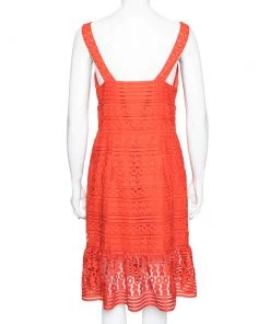 Diane Von Furstenberg Orange Guipure Lace Sleeveless Tiana Flounce Dress M For Women -Diane Von Furstenberg shop luxury women diane von furstenberg used clothes p606114 001
