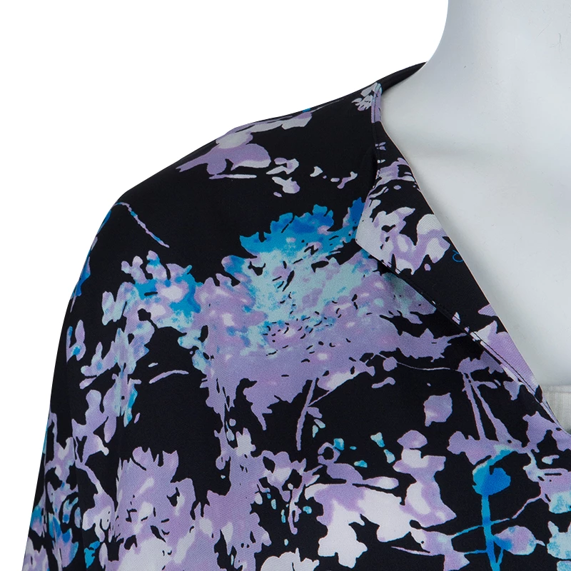 Diane Von Furstenberg Black Floral Print Oversized Kora Silk Blouse XS For Women 5 Diane Von Furstenberg Black Floral Print Oversized Kora Silk Blouse XS For Women - Image 5