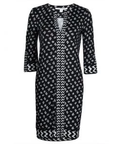 Diane Von Furstenberg Black And White Knit Rose Long Dress XS For Women