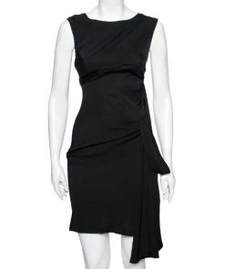 Diane Von Furstenberg Black Silk Pleated Front Dress XS For Women