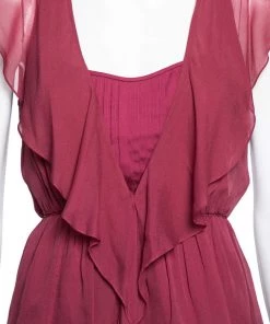 Diane Von Furstenberg Raspberry Red Silk Ruffle Front Flared Hem Top S For Women -Diane Von Furstenberg shop luxury women diane von furstenberg used clothes p614691 002