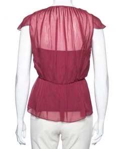 Diane Von Furstenberg Raspberry Red Silk Ruffle Front Flared Hem Top S For Women -Diane Von Furstenberg shop luxury women diane von furstenberg used clothes p614691 007