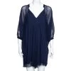 Diane Von Furstenberg Navy Blue Front Pleated Dolman Sleeves Mini Dress S For Women