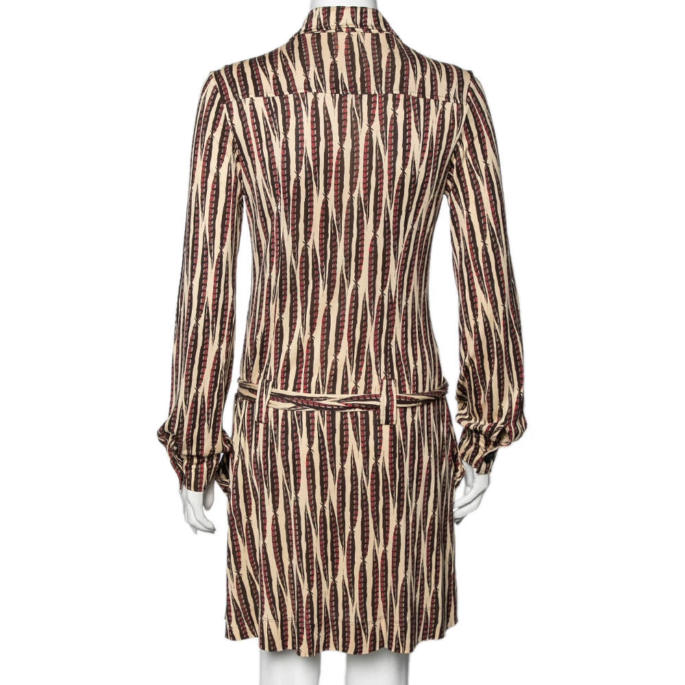Diane Von Furstenberg Vintage Beige Printed Silk Knit Belted Dress M For Women 3 Diane Von Furstenberg Vintage Beige Printed Silk Knit Belted Dress M For Women - Image 3