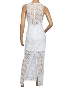 Diane Von Furstenberg White Mesh Paneled Overlay Gown Back Slit Dress S For Women -Diane Von Furstenberg shop luxury women diane von furstenberg used clothes p618605 003