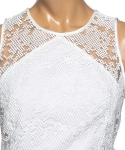 Diane Von Furstenberg White Mesh Paneled Overlay Gown Back Slit Dress S For Women -Diane Von Furstenberg shop luxury women diane von furstenberg used clothes p618605 005