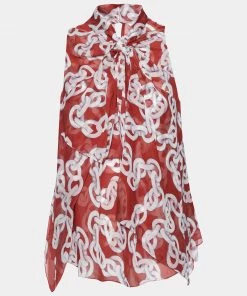 Diane Von Furstenberg Red Chain Print Silk Chiffon Depti Top M For Women