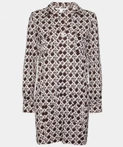 Diane Von Furstenberg Brown & White Printed Silk Knit Dilly Dress M For Women