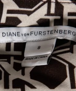 Diane Von Furstenberg Brown & White Printed Silk Knit Dilly Dress M For Women -Diane Von Furstenberg shop luxury women diane von furstenberg used clothes p631676 004