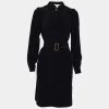 Diane Von Furstenberg Black Silk Button Front Belted Dress S For Women