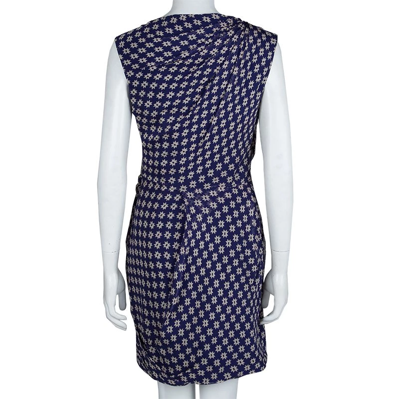 Diane Von Furstenberg Navy Blue Silk Star Print Ruched Francia Dress L For Women 3 Diane Von Furstenberg Navy Blue Silk Star Print Ruched Francia Dress L For Women - Image 3