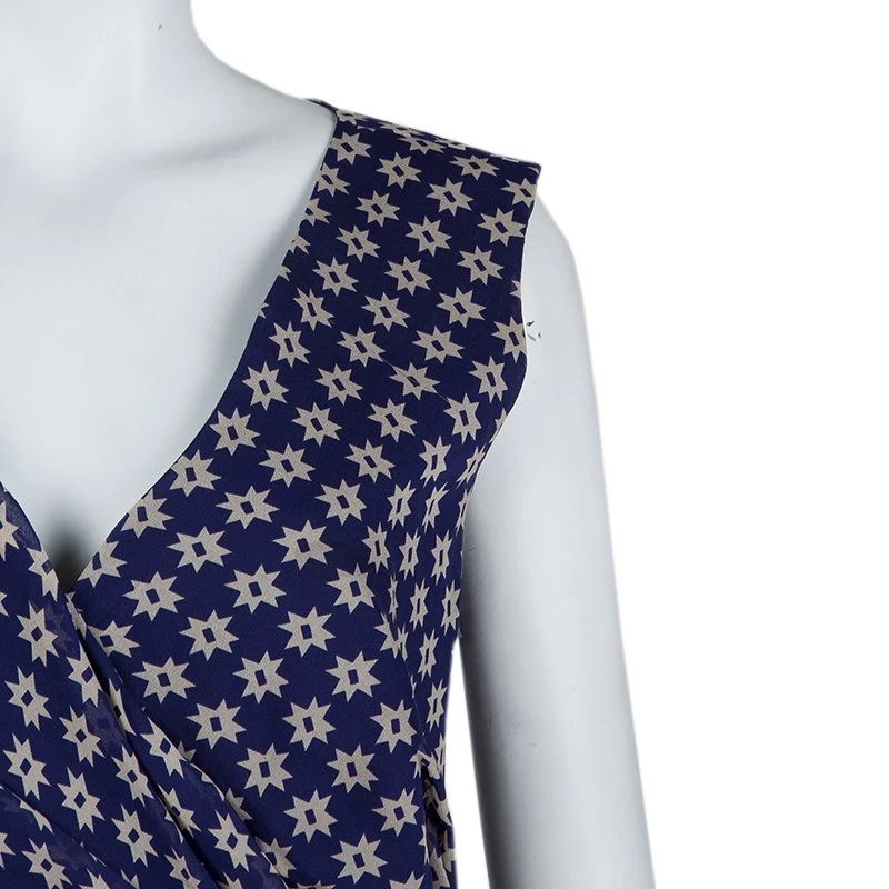 Diane Von Furstenberg Navy Blue Silk Star Print Ruched Francia Dress L For Women 5 Diane Von Furstenberg Navy Blue Silk Star Print Ruched Francia Dress L For Women - Image 5