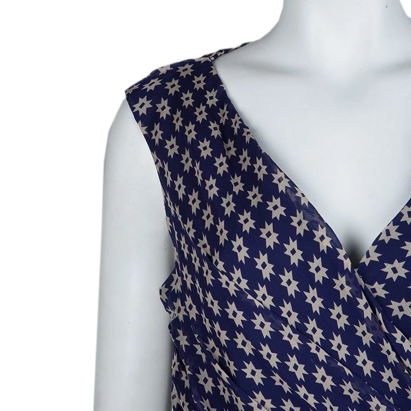 Diane Von Furstenberg Navy Blue Silk Star Print Ruched Francia Dress L For Women 6 Diane Von Furstenberg Navy Blue Silk Star Print Ruched Francia Dress L For Women - Image 6