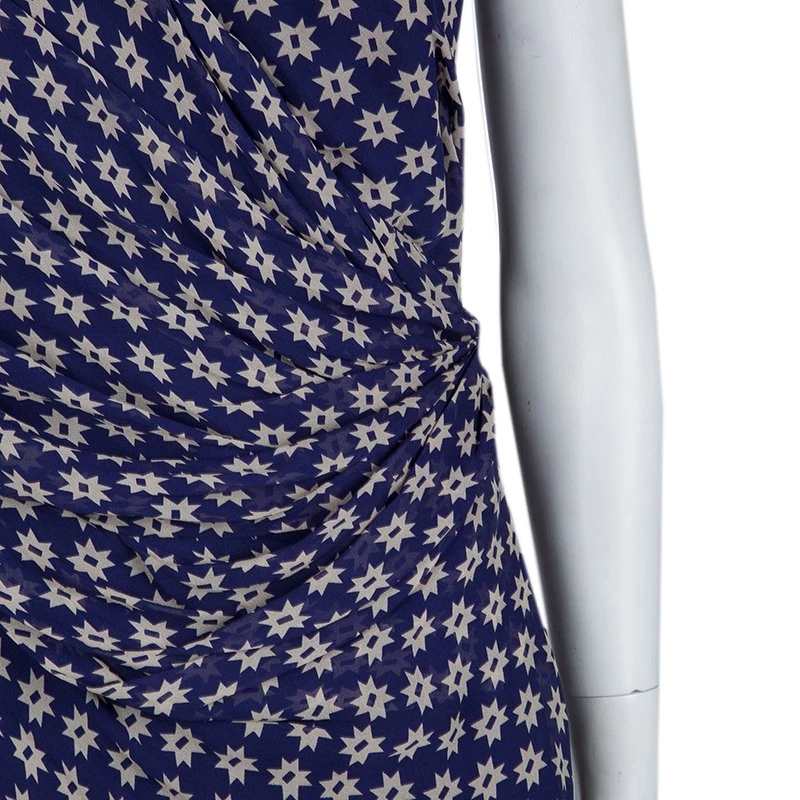 Diane Von Furstenberg Navy Blue Silk Star Print Ruched Francia Dress L For Women 8 Diane Von Furstenberg Navy Blue Silk Star Print Ruched Francia Dress L For Women - Image 8