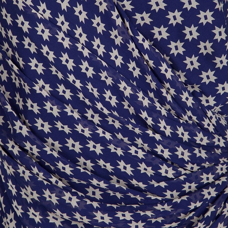 Diane Von Furstenberg Navy Blue Silk Star Print Ruched Francia Dress L For Women 9 Diane Von Furstenberg Navy Blue Silk Star Print Ruched Francia Dress L For Women - Image 9