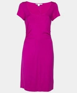 Diane Von Furstenberg Pink Bally Ruched Sides Jersey Dress M For Women