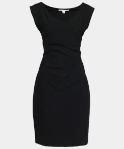 Diane Von Furstenberg Black Gathered Detail Bevin Sheath Dress L For Women