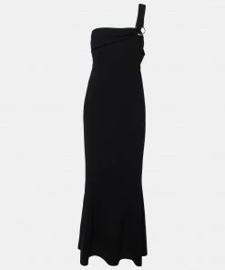 Diane Von Furstenberg Black Fluid Crepe One Shoulder Gown L For Women