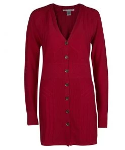 Diane Von Furstenberg Red Casita Long Buttondown Cardigan M For Women
