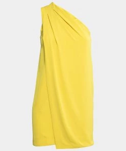 Diane Von Furstenberg Yellow Silk Crepe One Shoulder Top XS For Women