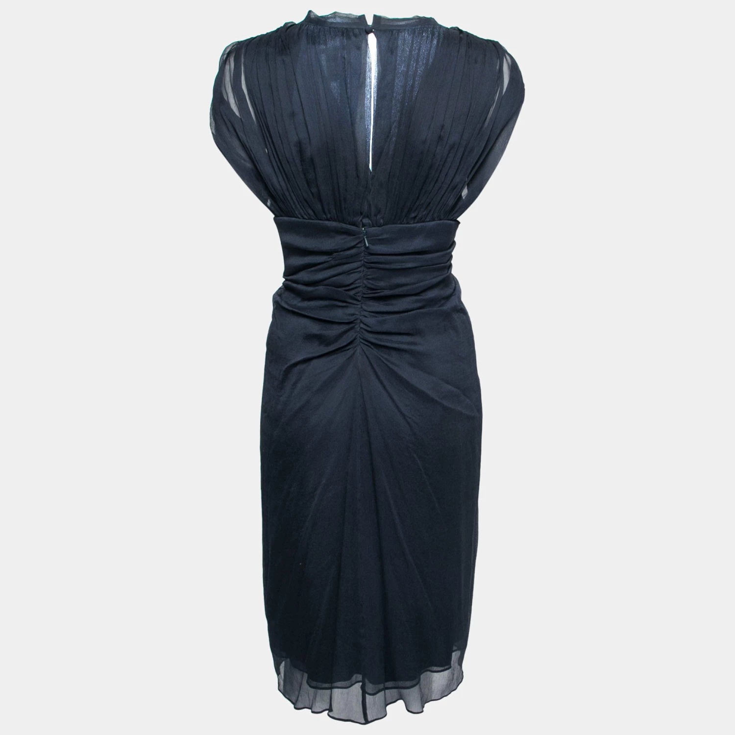 Diane Von Furstenberg Navy Blue Silk Chiffon Draped Dress M For Women 2 Diane Von Furstenberg Navy Blue Silk Chiffon Draped Dress M For Women - Image 2