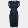 Diane Von Furstenberg Navy Blue Silk Chiffon Draped Dress M For Women