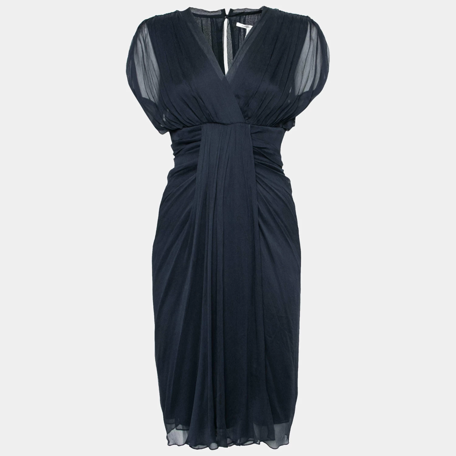 Diane Von Furstenberg Navy Blue Silk Chiffon Draped Dress M For Women 1 Diane Von Furstenberg Navy Blue Silk Chiffon Draped Dress M For Women