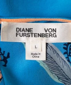 Diane Von Furstenberg Yellow & Blue Floral Printed Silk Sleeveless Top L For Women -Diane Von Furstenberg shop luxury women diane von furstenberg used clothes p656019 005