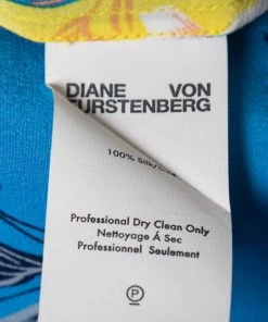 Diane Von Furstenberg Yellow & Blue Floral Printed Silk Sleeveless Top L For Women -Diane Von Furstenberg shop luxury women diane von furstenberg used clothes p656019 006