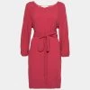 Diane Von Furstenberg Burgundy Crepe Long Sleeve Belted Dress L For Women
